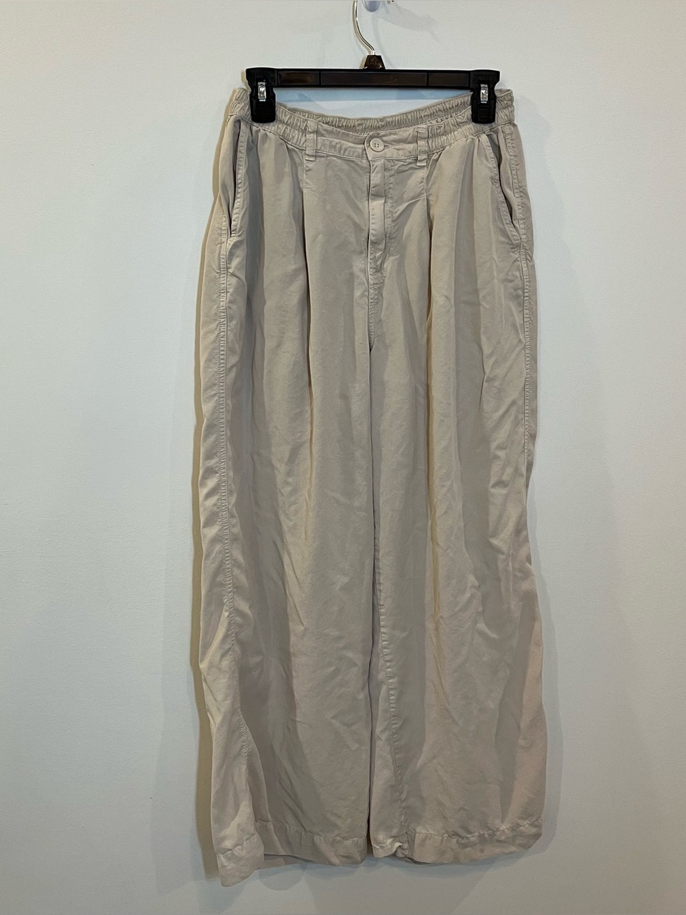 Aerie Wide Leg Pants Beige Solid Elastic Waist Pockets Womens Small Flowy